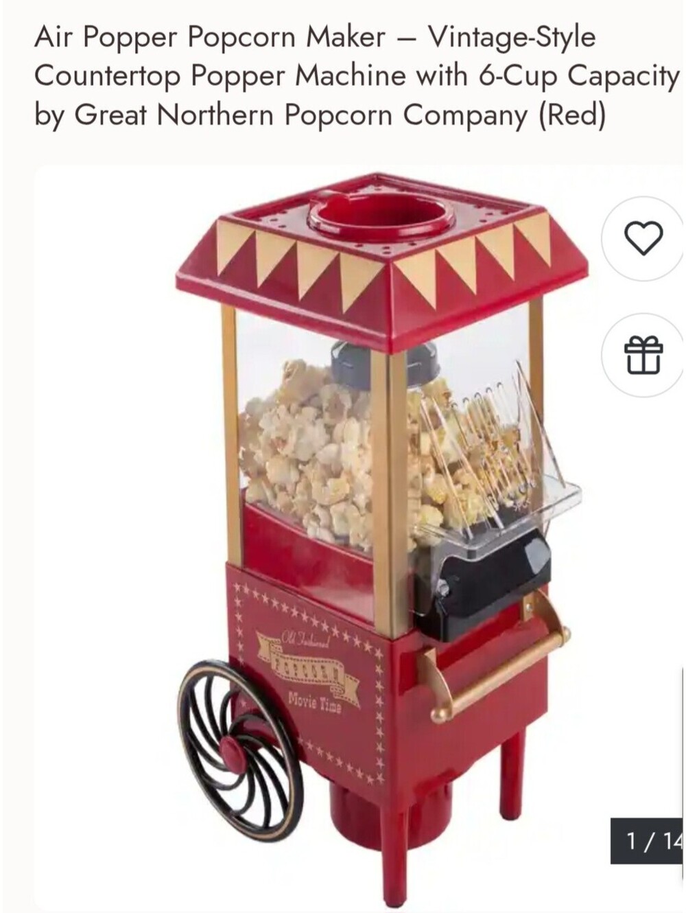 Brookstone Vintage Popcorn Maker Red Countertop Popper